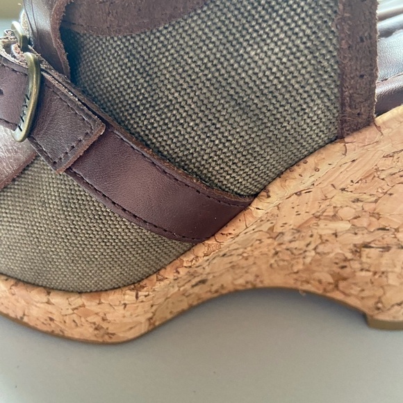 Frye Pepper Kilte Slingbacks Wedges 7.5 Fabric Leather Cork Fringe Heel Women’s - Picture 9 of 12